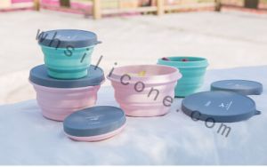 Compact silicone dog bowl packed in a travel bag for outdoor adventure