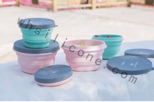 Compact silicone dog bowl packed in a travel bag for outdoor adventure