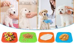 Portable silicone dog bowls folded flat for easy packing on-the-go