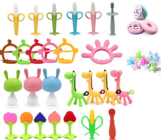  silicone baby teethers, custom silicone teethers, safe teething toys